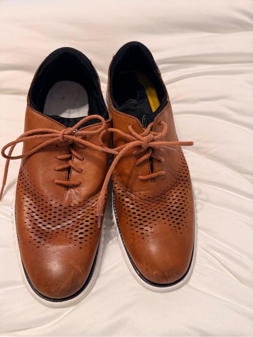 Cole Haan Tan Leather Perforated Lace-Up Oxfords